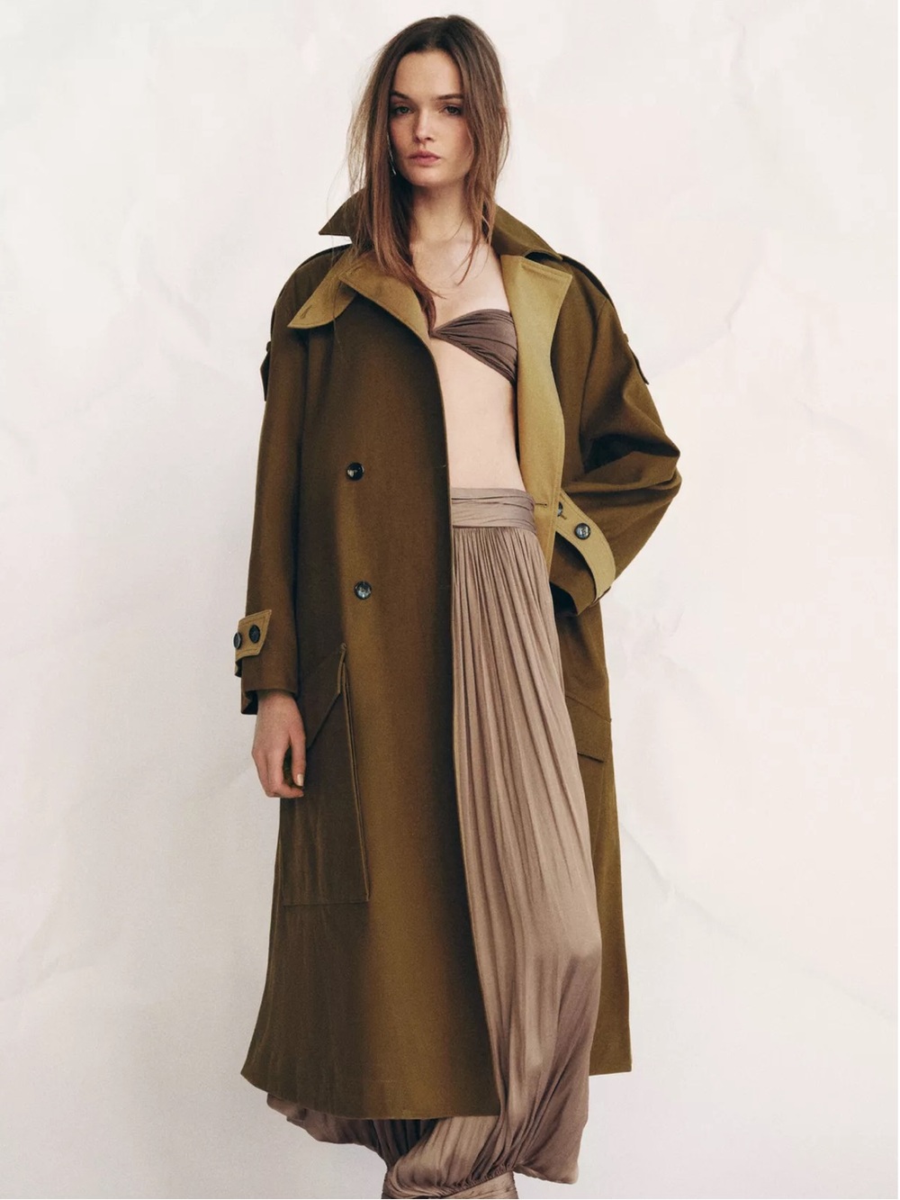 NWT ZARA Olive Green Trench Coat size small